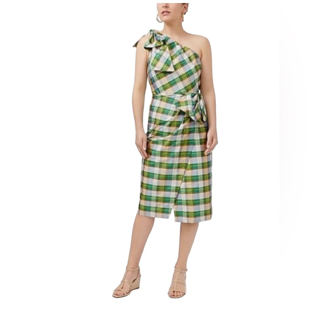 J. Crew Retro Silk Plaid One Shoulder Bow Dress Size 4 NWT Cottagecore Preppy